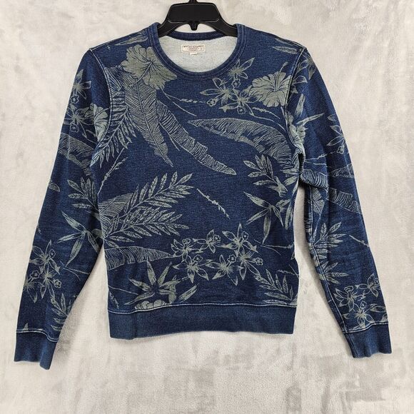 Wallace & Barnes Terry Sweatshirt Blue Floral Crew‎ Pullover Mens Small - Picture 1 of 7